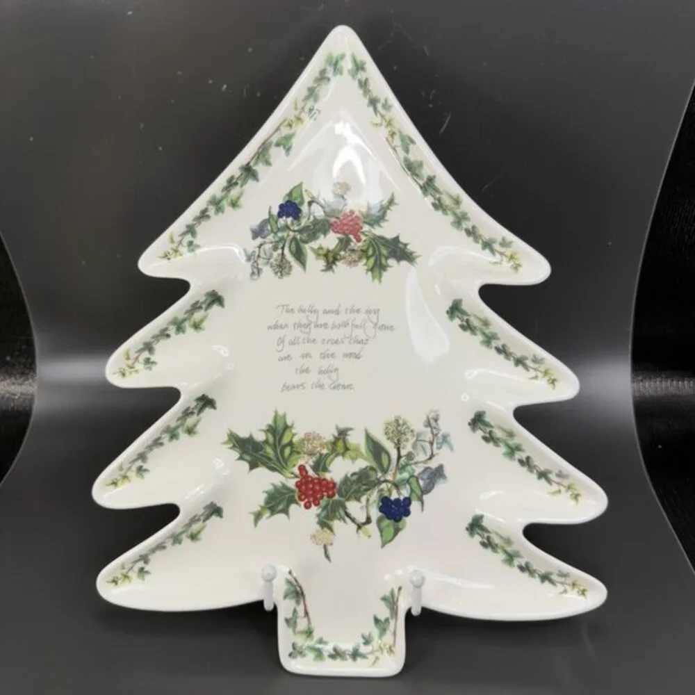 Portmeirion The Holly And The Ivy Christmas Tree Shaped Serving Dish Large 13inc